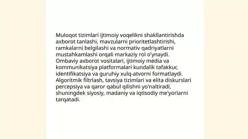 Muloqot tizimlari orqali ijtimoiy voqelikni shakllantirish va tarqatish 3