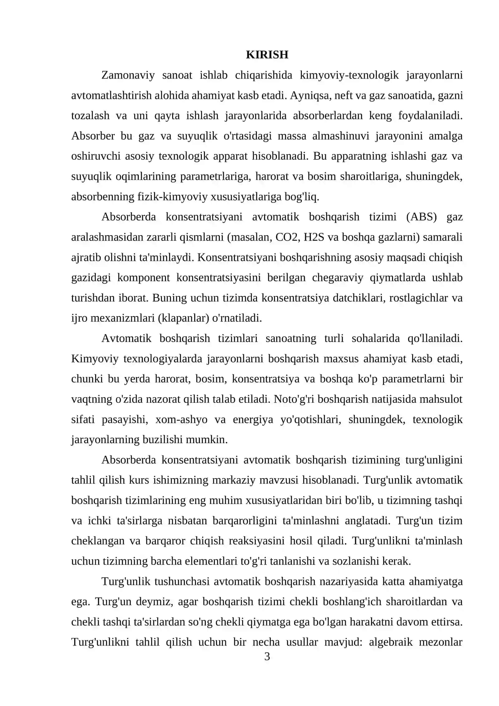 ABSORBERDA KONSENTRATSIYANI AVTOMATIK BOSHQARISH TIZIMINING TURG'UNLIGINI TAHLIL QILISH 3