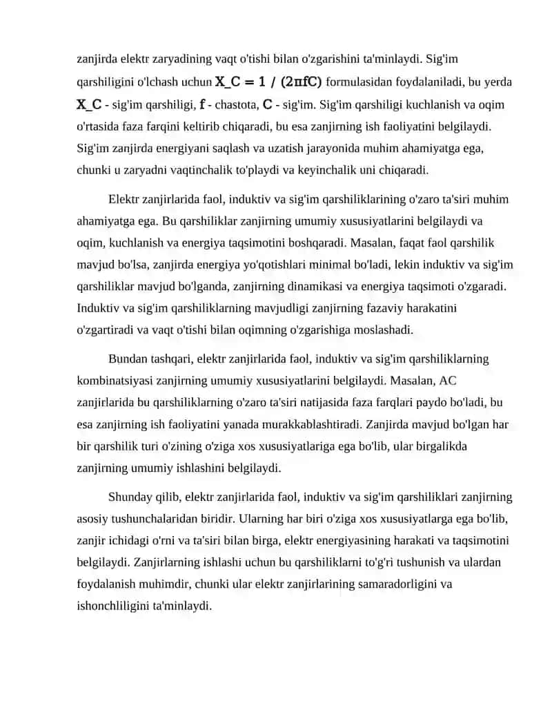 Elektr zanjirlarda faol, induktiv va sig'im qarshiliklari 3
