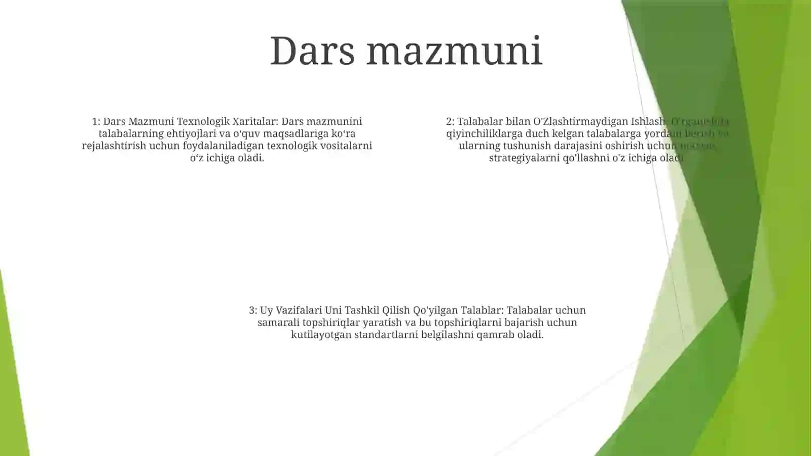 Dars, Dars Mazmuni Texnologik Xaritalar Tuzish 3
