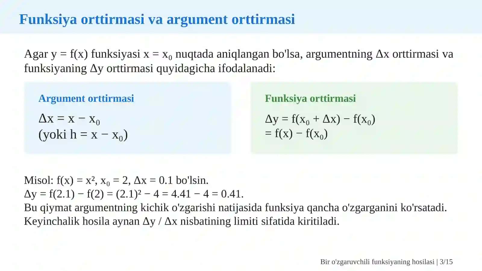 Bir o'zgaruvchili funksiyaning hosilasi 3