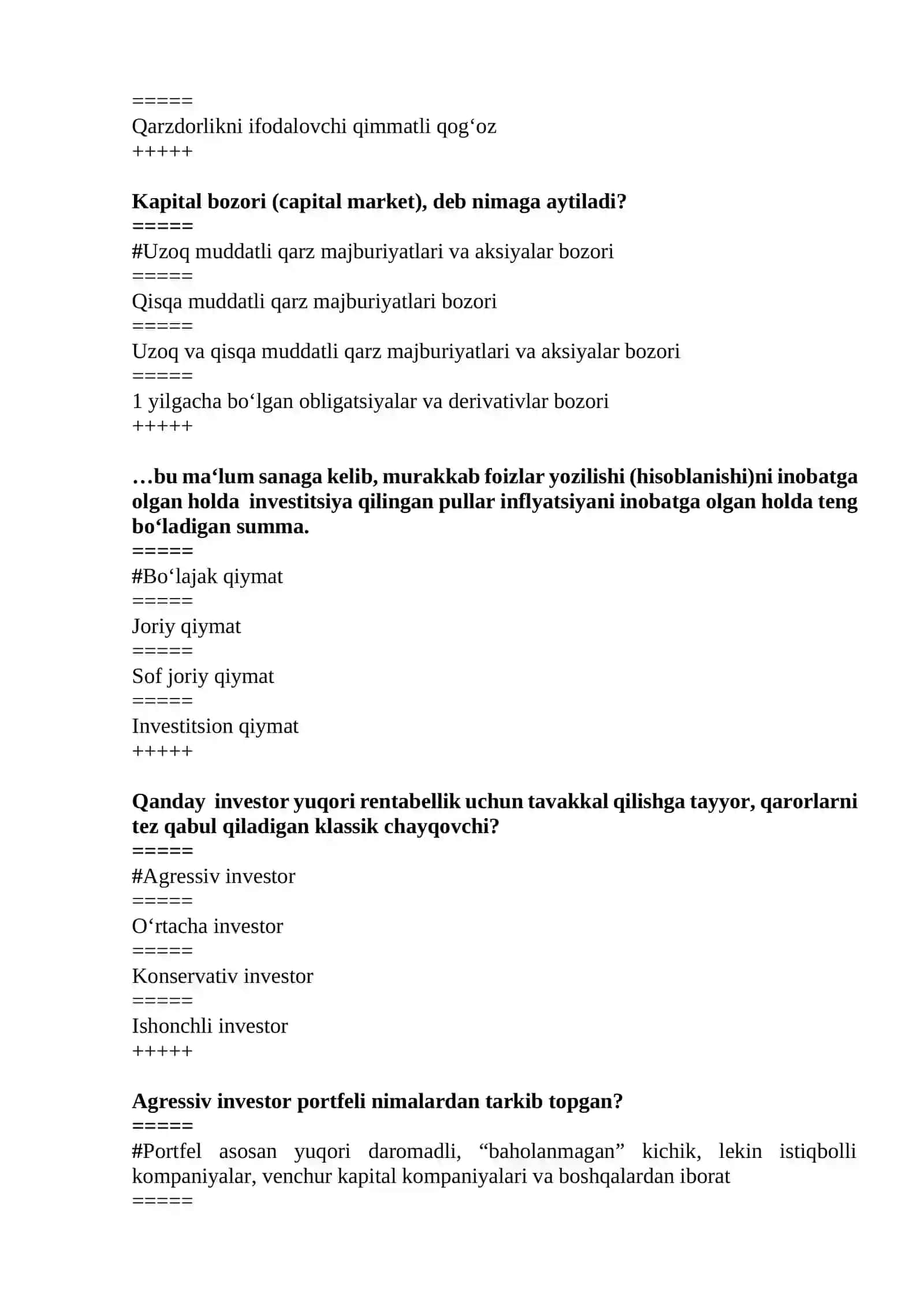 Moliya asoslari test 3