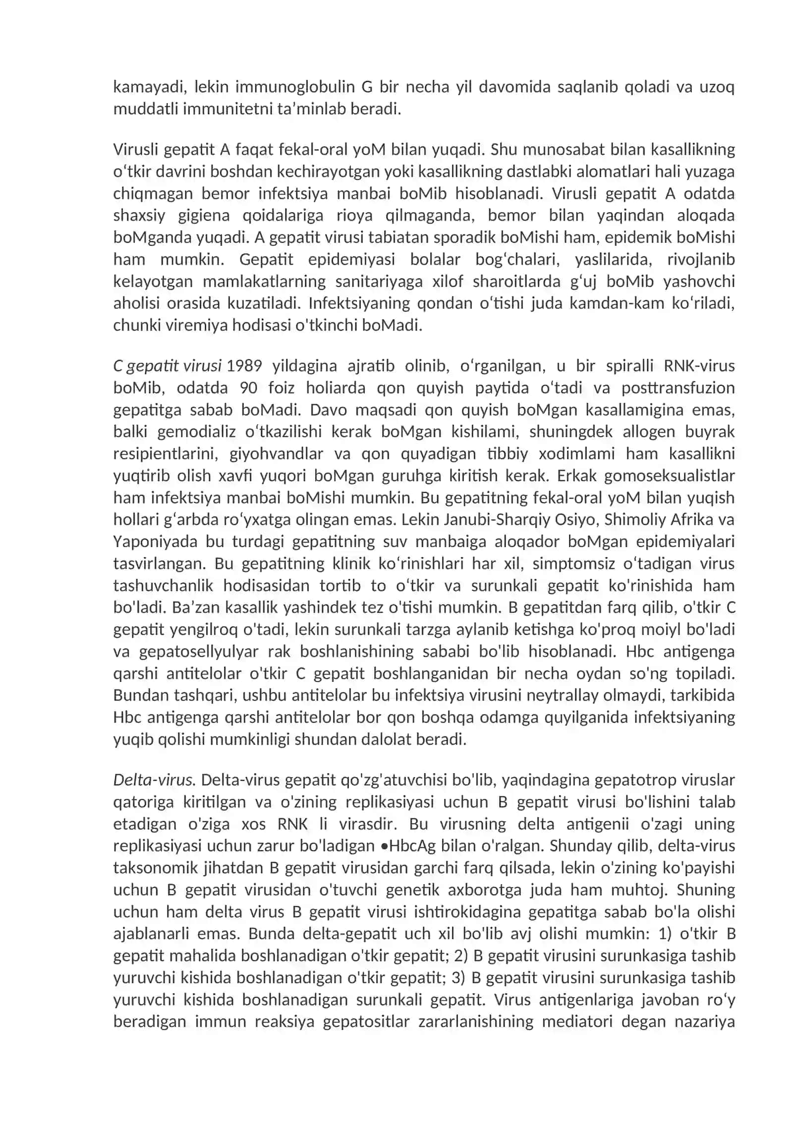Jigar va o‘t yo‘llari patologiyasi. Jigar kasalliklari haqida umumiy malumotlar. Infeksion kasalliklar (virusli, bakterial, parazitar gepatitlar) 3