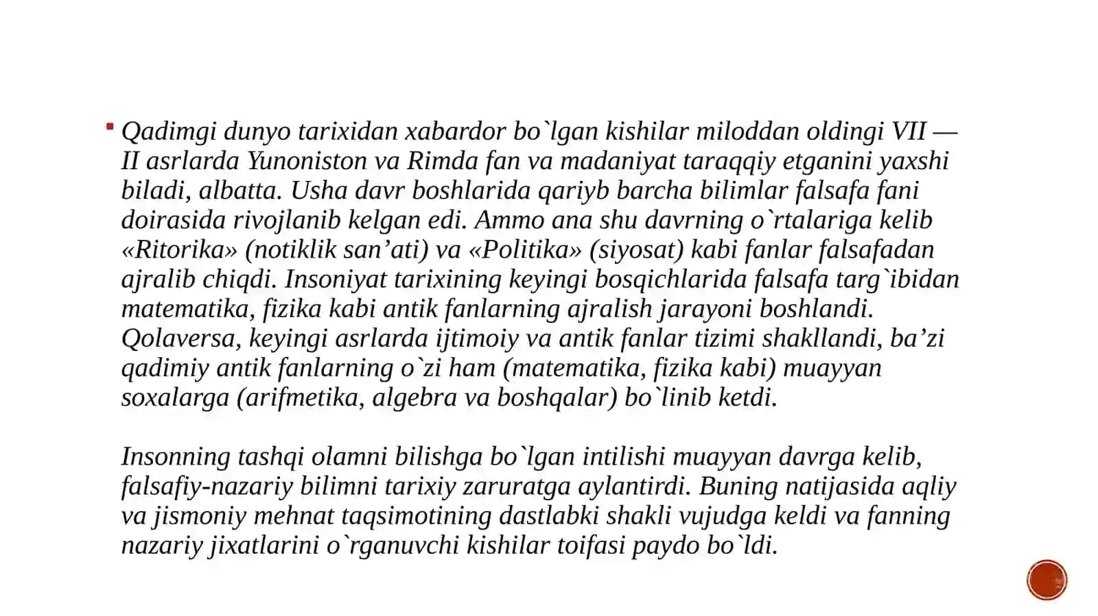 Falsafaning asosiy yo`nalishlari, fanlar tizimidagi o`rni va vazifalari. 3