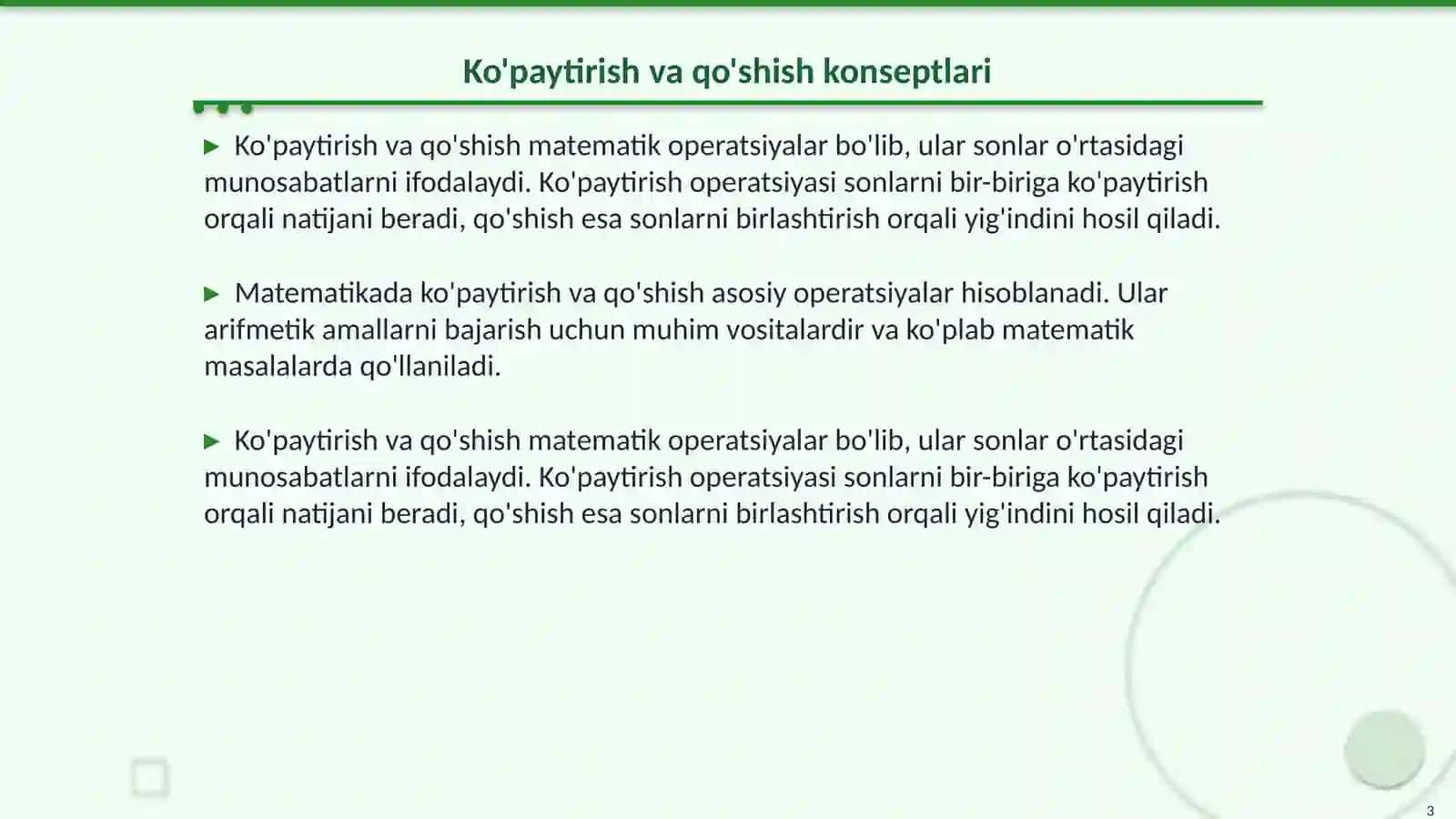 Ko'paytirish va qo'shish qoidalari 3