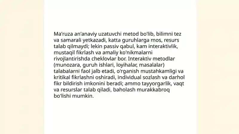 Ta'lim metodlari va vositalari, ta'limni tashkil etish shakllari va turlari 3