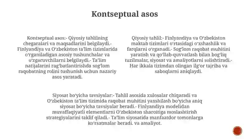Finlandiya Va O'Zbekiston Maktablarida Sog'Lom Raqobat Tizimi Qiyosiy Tahlil Qilish 3