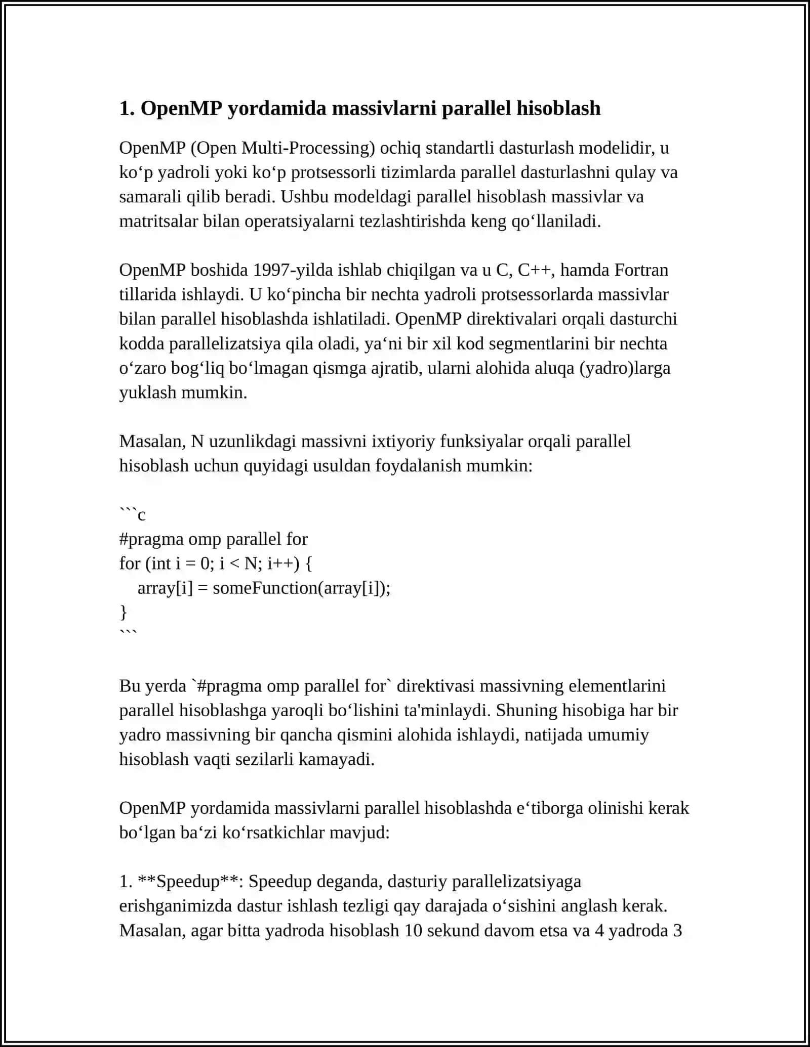 OPENMP PAKET YORDAMIDA ALGORITMLARNI AMALGA OSHIRISH.OPENMP PAKETI YORDAMIDA MISOLLAR YECHISH 3