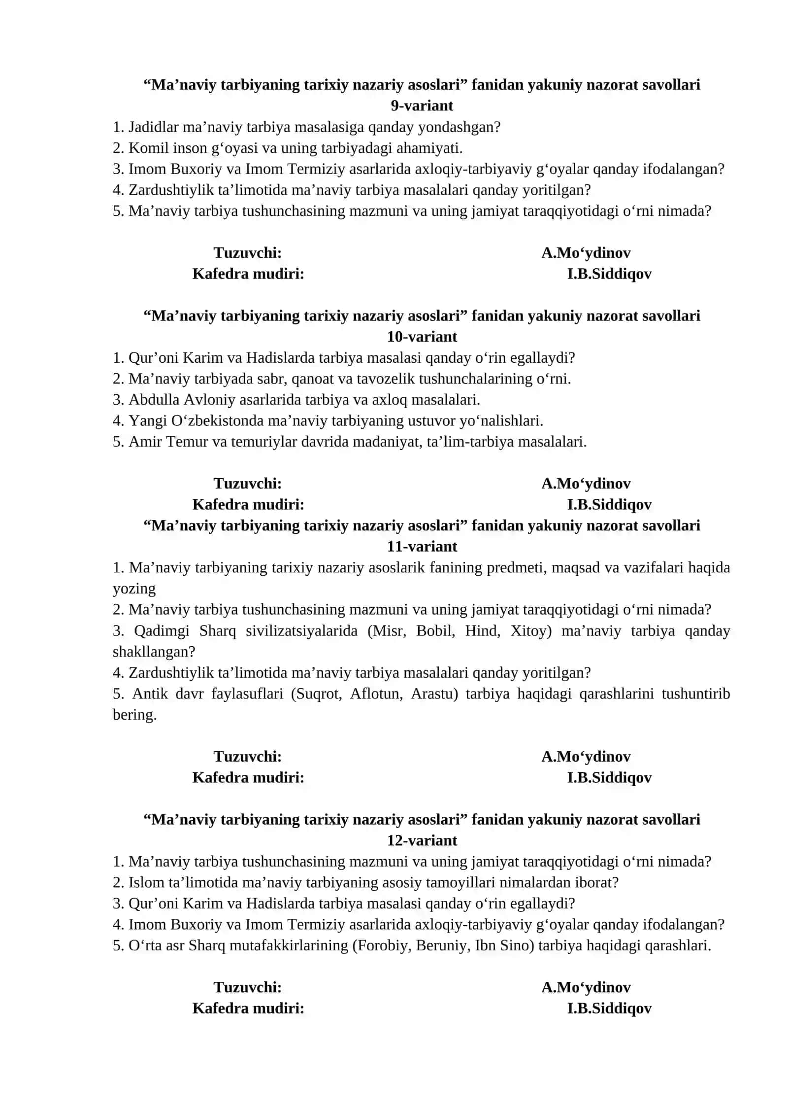 Ma’naviy tarbiyaning tarixiy nazariy asoslari (Variant 1) 3