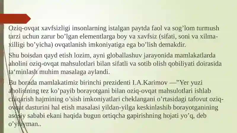 Oziq-ovqatxavfsizligini taminlashning o’ziga xos xususiyatlari 3