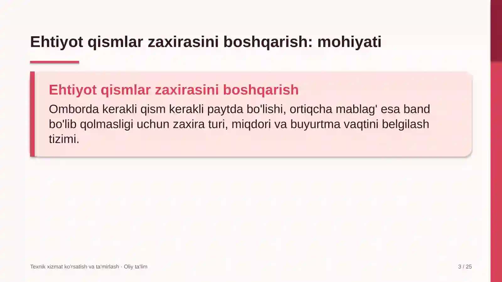 Yilqichilikda ehtiyot qismlar zaxirasini boshqarish 3