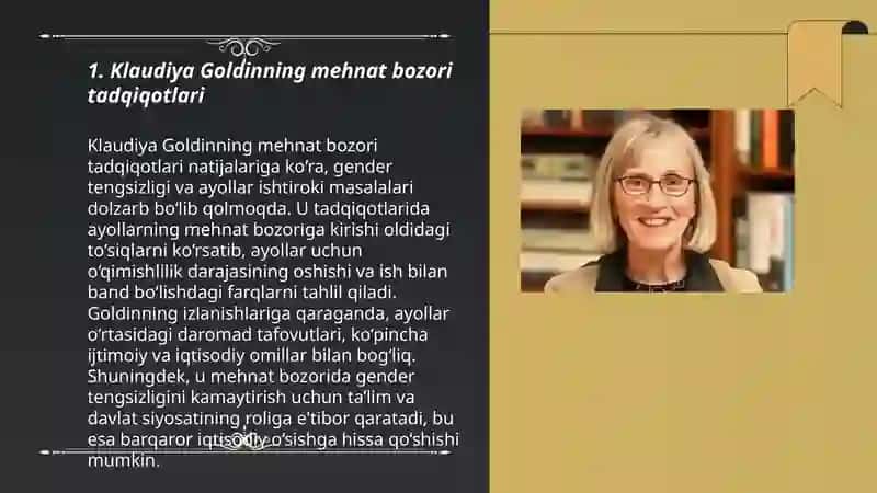 Klaudiya Goldin: Iqtisodiyot sohasidagi 2023-yilgi Nobel Mukofoti sovrindori 3