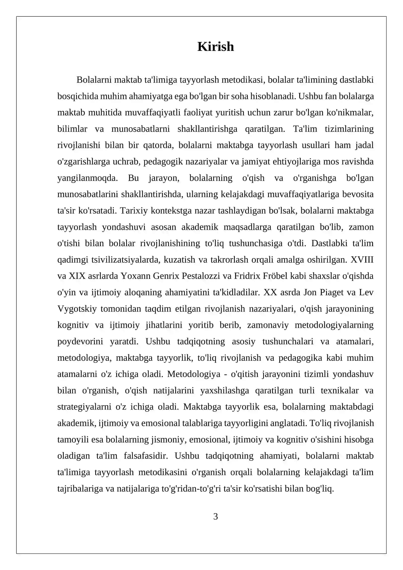 BOLALARNI MAKTAB TALIMIGA TAYYORLASH METODIKASI FANINING MAZMUNI VA MOHIYATI 3