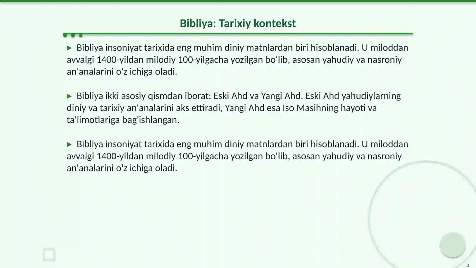 "Bibliya" va uning o’ziga xosligi 3
