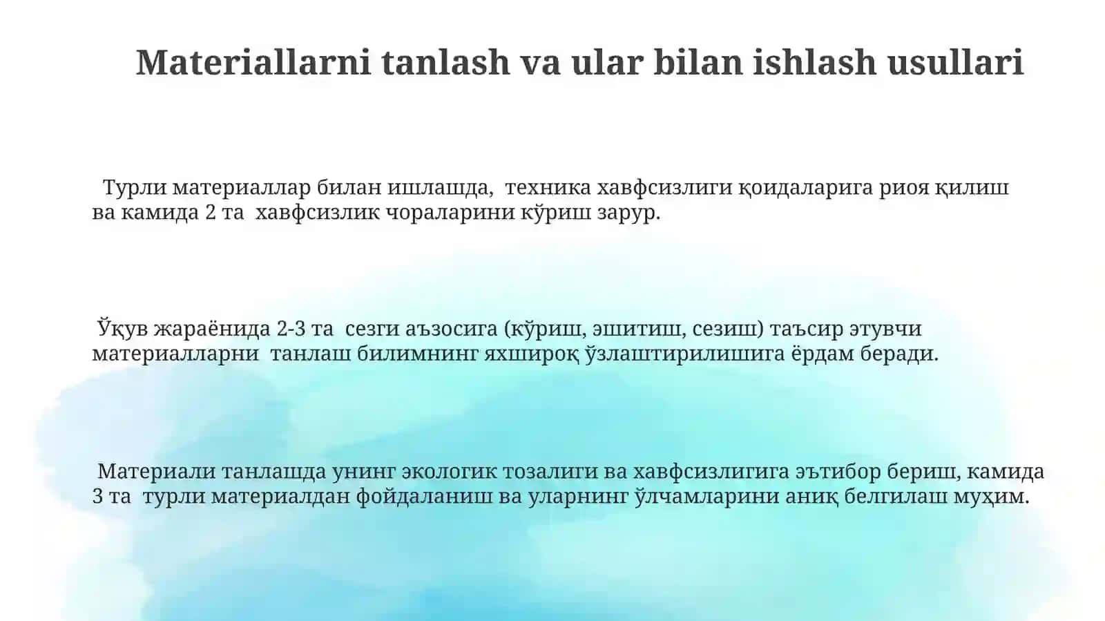 Materiallarni tanlash va ular bilan ishlash usullari 3