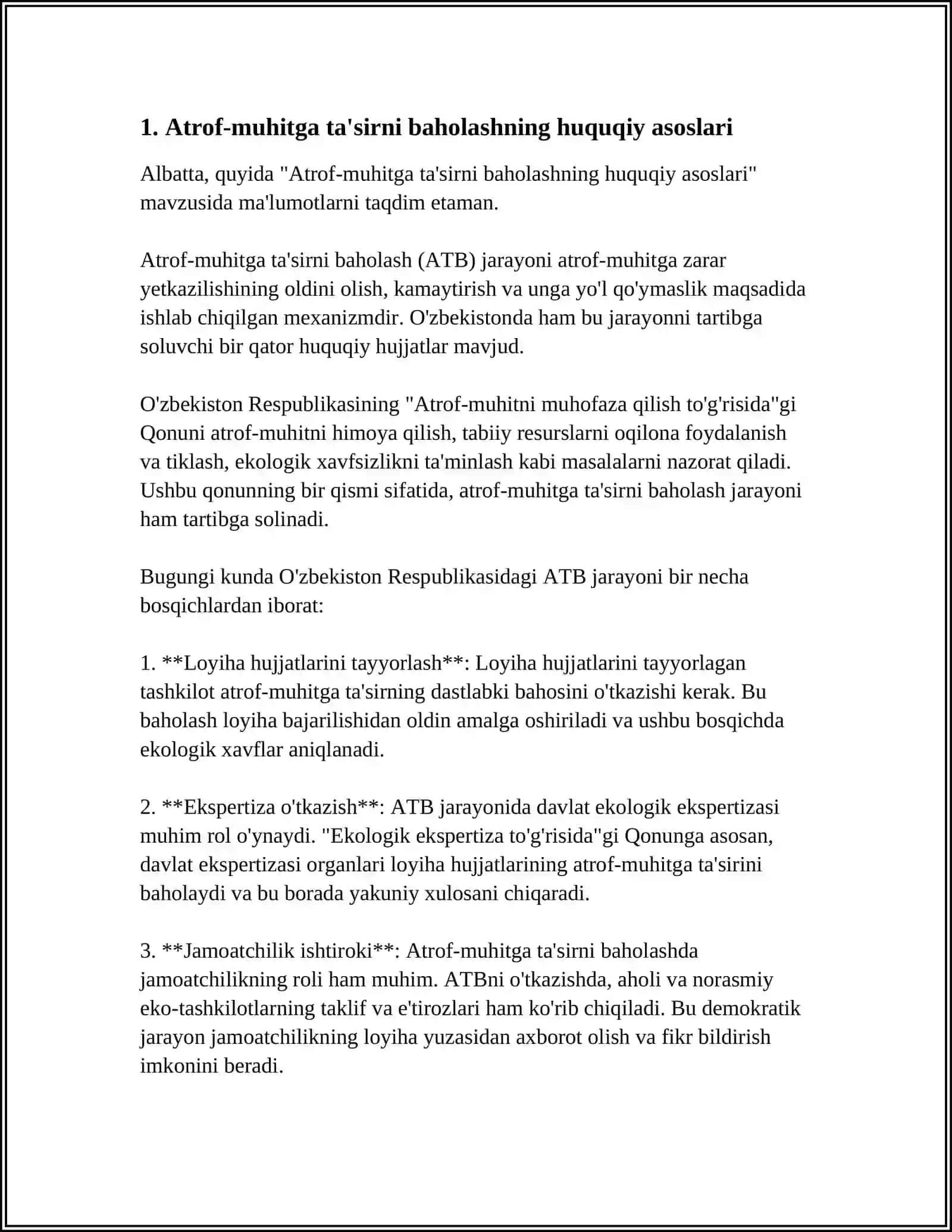 REFERAT Mavzu: ATROF-MUHITGA TA‘SIRNI BAHOLASH PRINSIPLARI 3