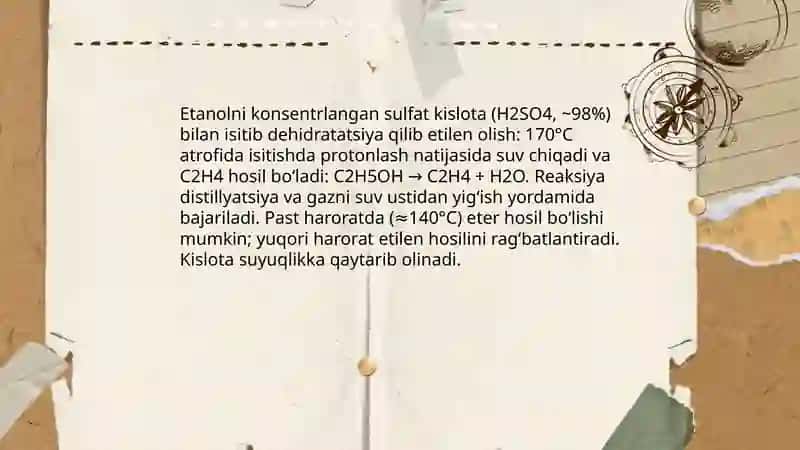 Etilenni labaratoriyada olinishi usullari 3