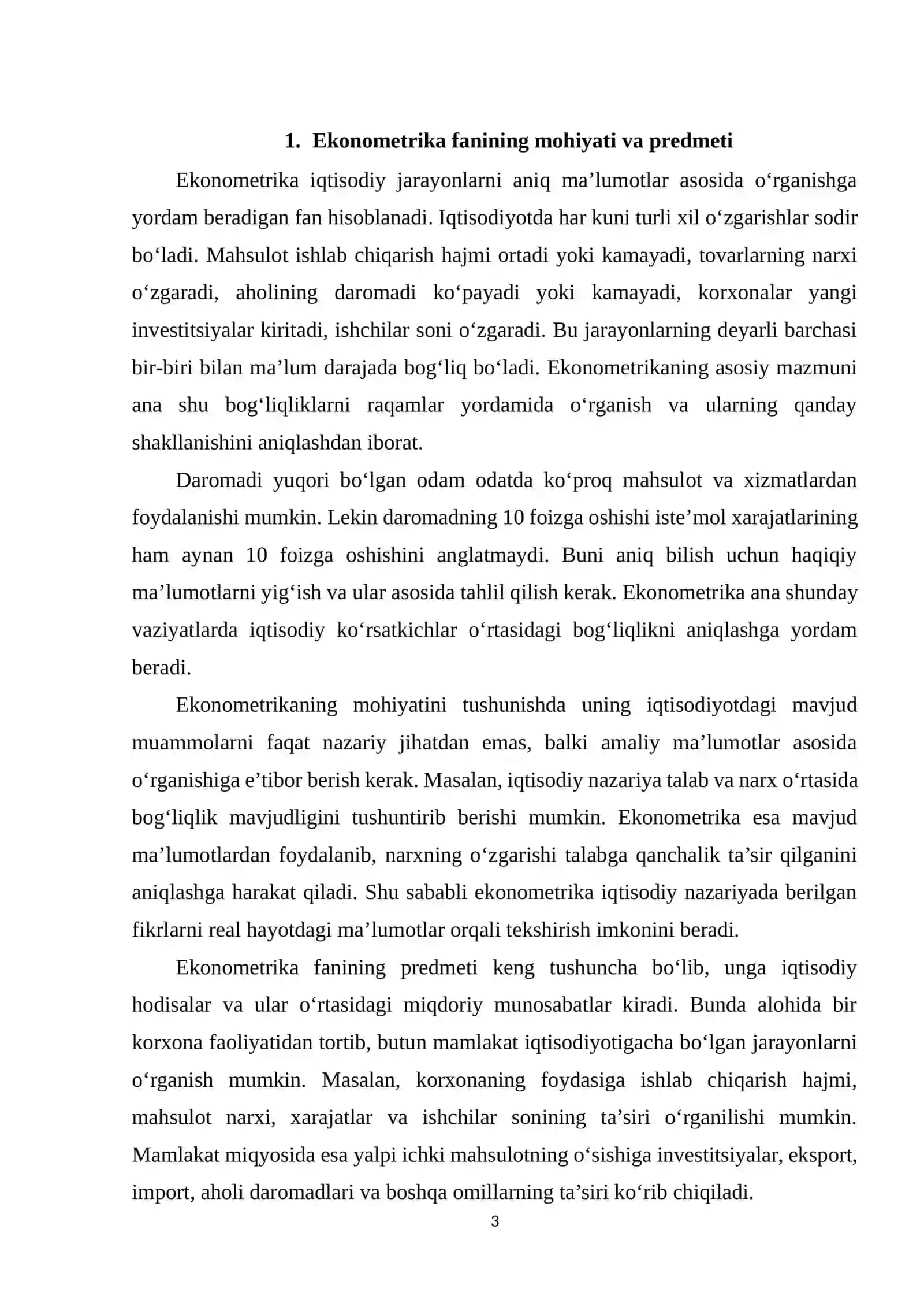 Ekonometrikaga kirish. Fanning maqsadi va vazifalari 3