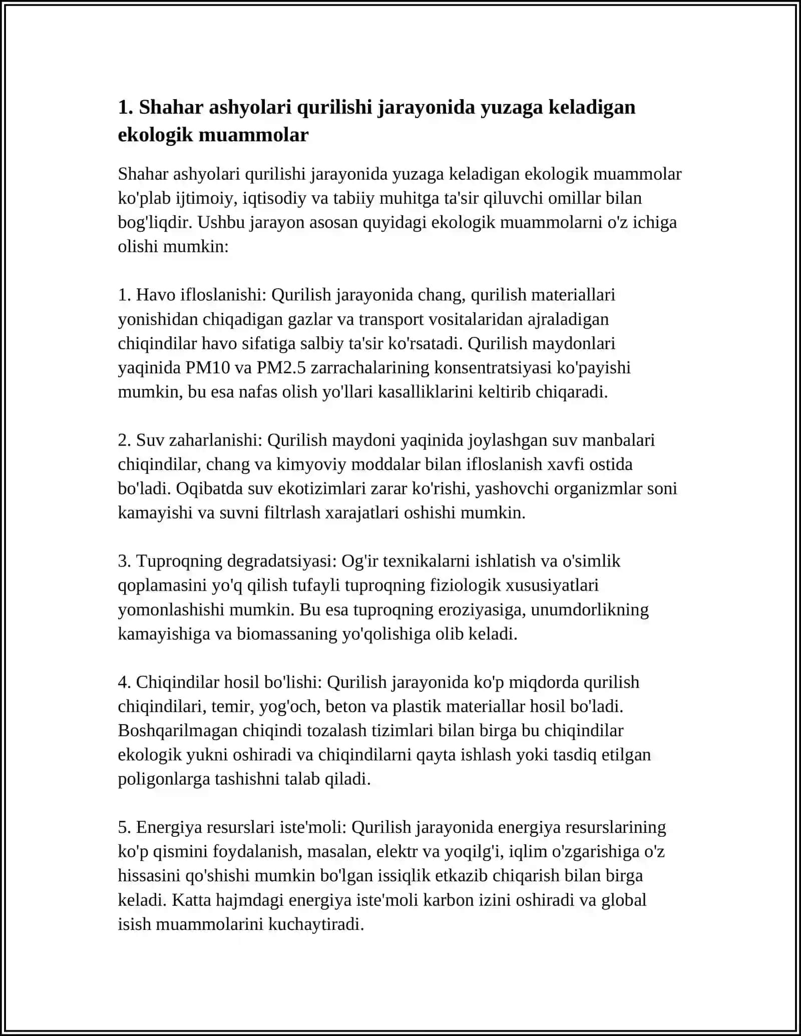 SHAHAR MUHTIDA QURULISH TUFAYLI TURLI MUAMMOLARNI KELIB CHIQISHI 3
