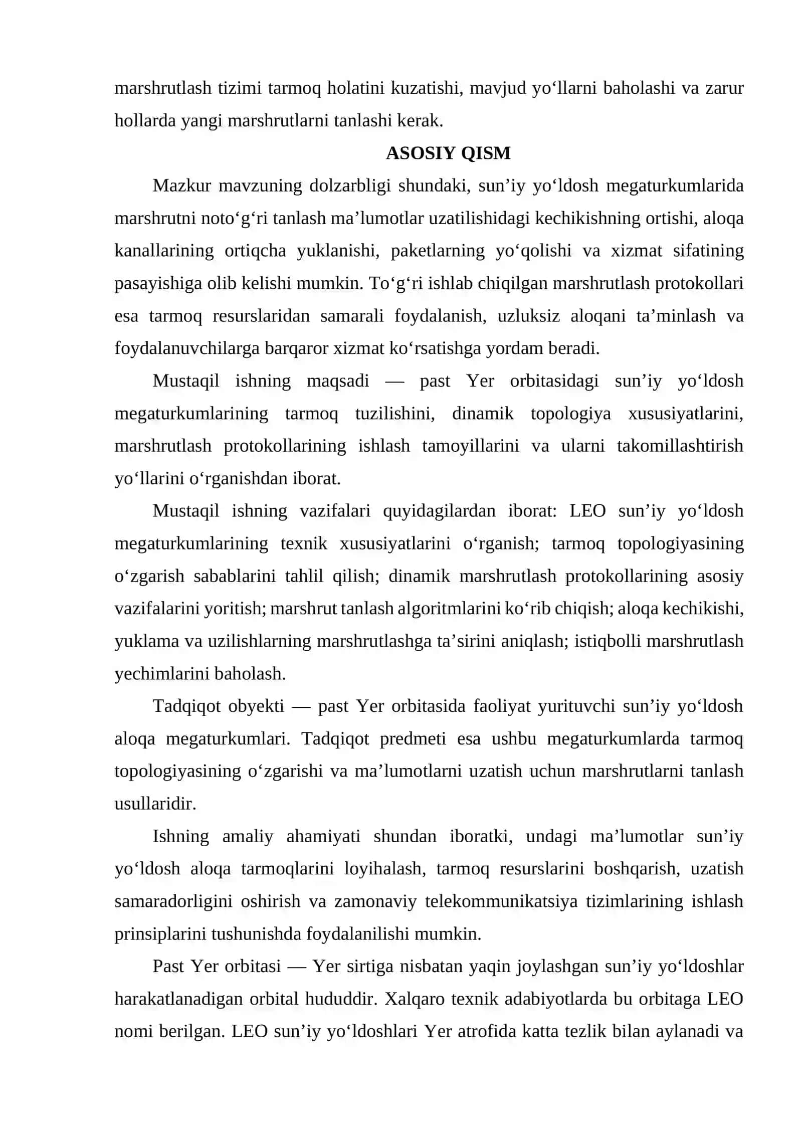 PAST YER ORBITALI SUN’IY YO‘LDOSH MEGATURKUMLARIDA DINAMIK TOPOLOGIYALI MARSHRUTLASH PROTOKOLLARI. 3