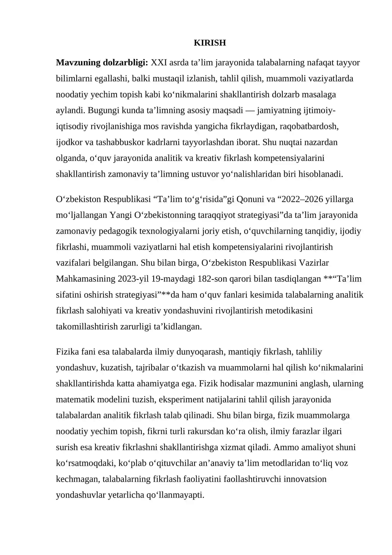 Fizika fanini o‘qitish jarayonida talabalarda analitik va kreativ fikrlash kompetensiyalarini rivojlantirishning ilmiy-metodik asoslari 3