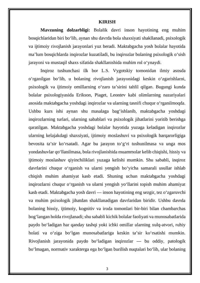 Maktabgacha yoshdagi inqirozlar. Ularning nazariy asoslari, namoyon bo‘lishi va yengish strategiyalari 3
