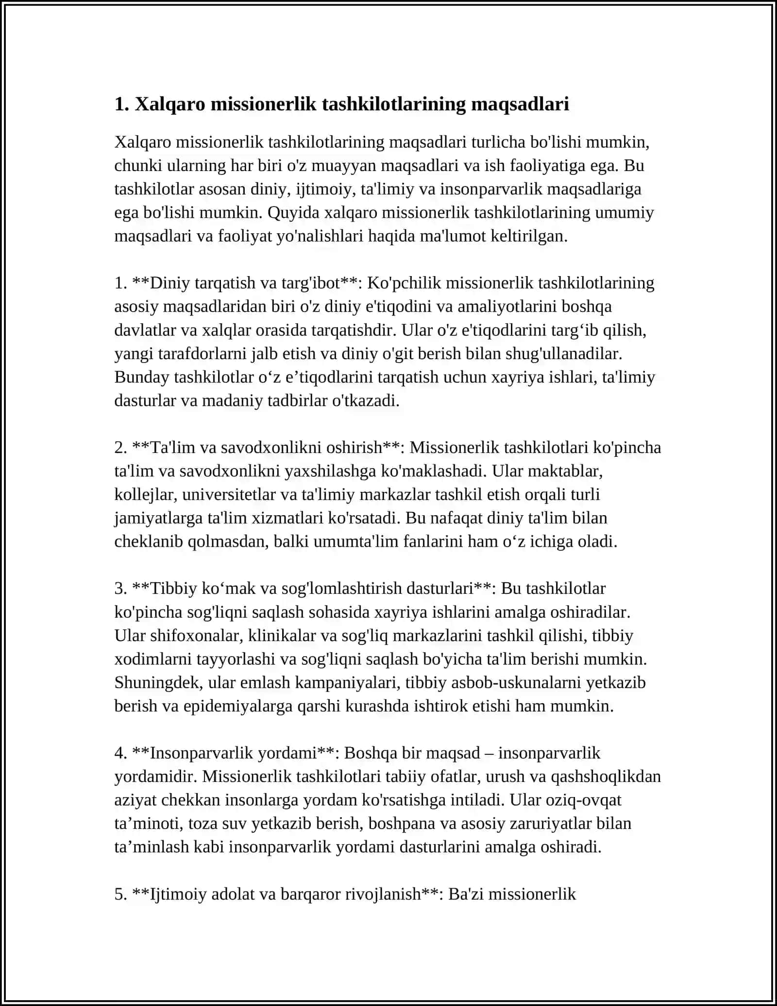 XALQARO MISSIONERLIK TASHKILOTLARINING FAOLIYATI YÕNALISHLARI 5 TA ULARNING TARĢIBOT USULLARI 3