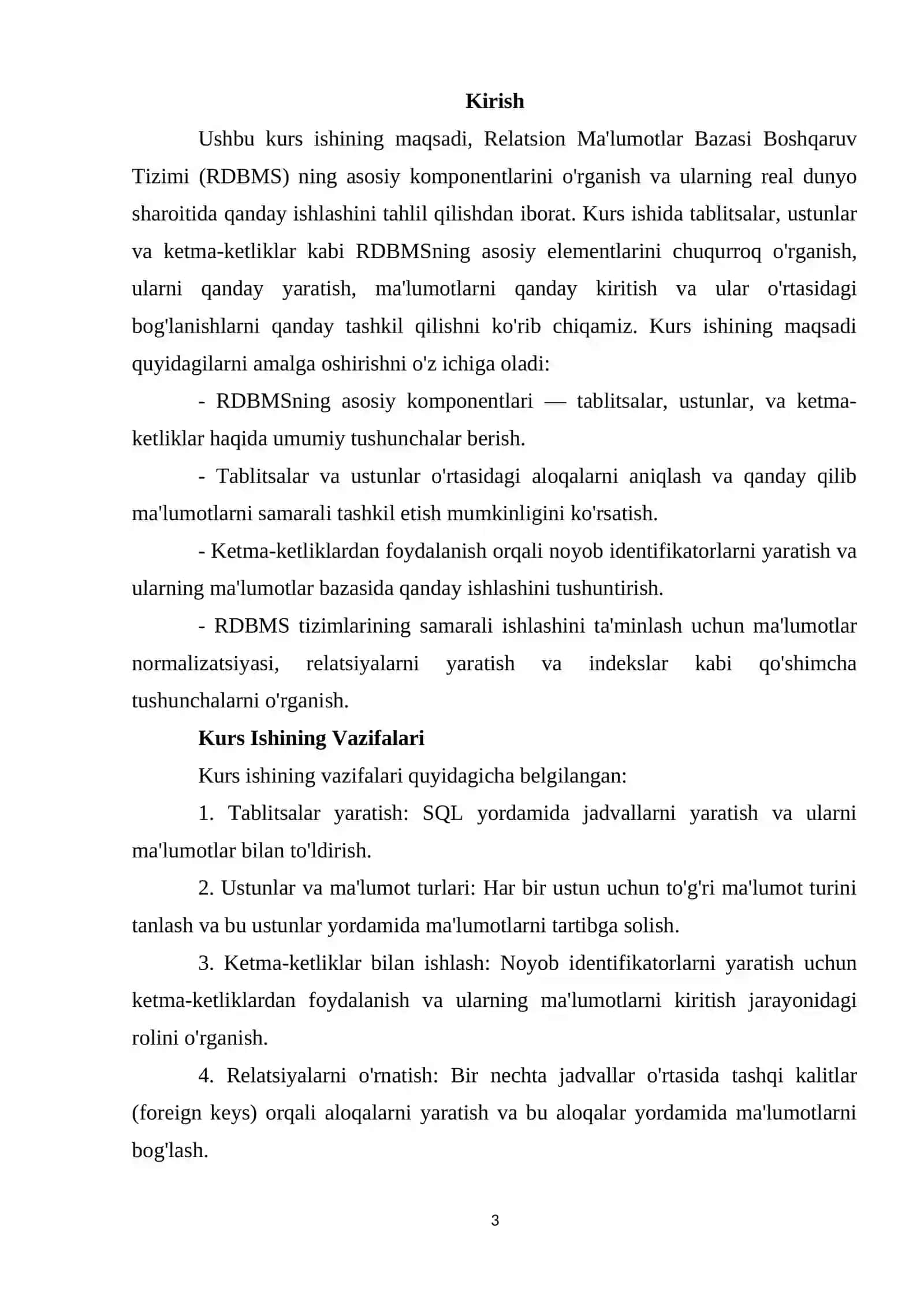 RDBMS ning tizim tuzilishi: tablitsalar, ustunlar va ketma ketliklar 3