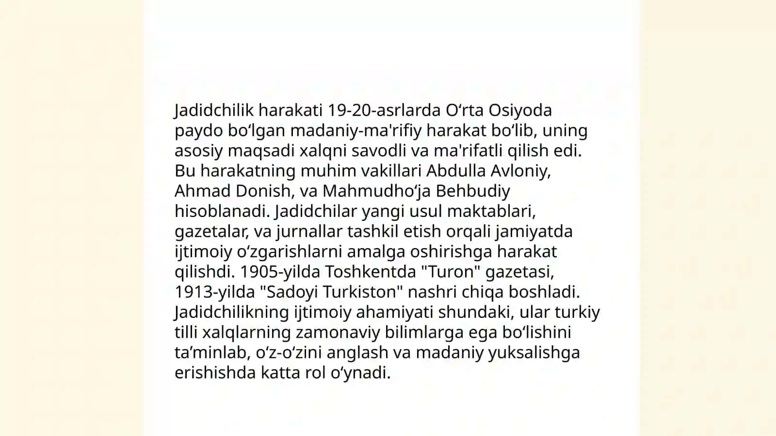 Jadid marifatparvarlarning o'lka ijtimoiy ma'naviy hayotida tutgan o'rni 3