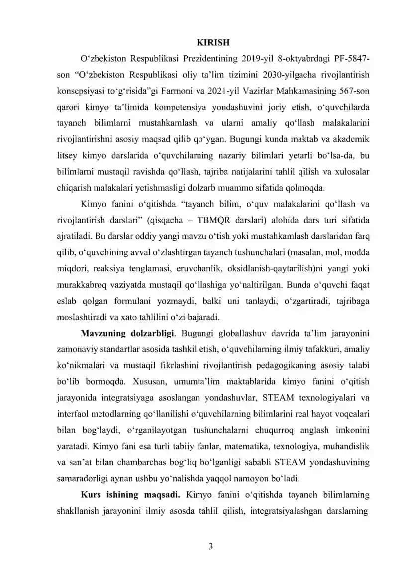 Tayanch bilim, o‘quv malakalarini qo‘llash va rivojlantirish darslari 3