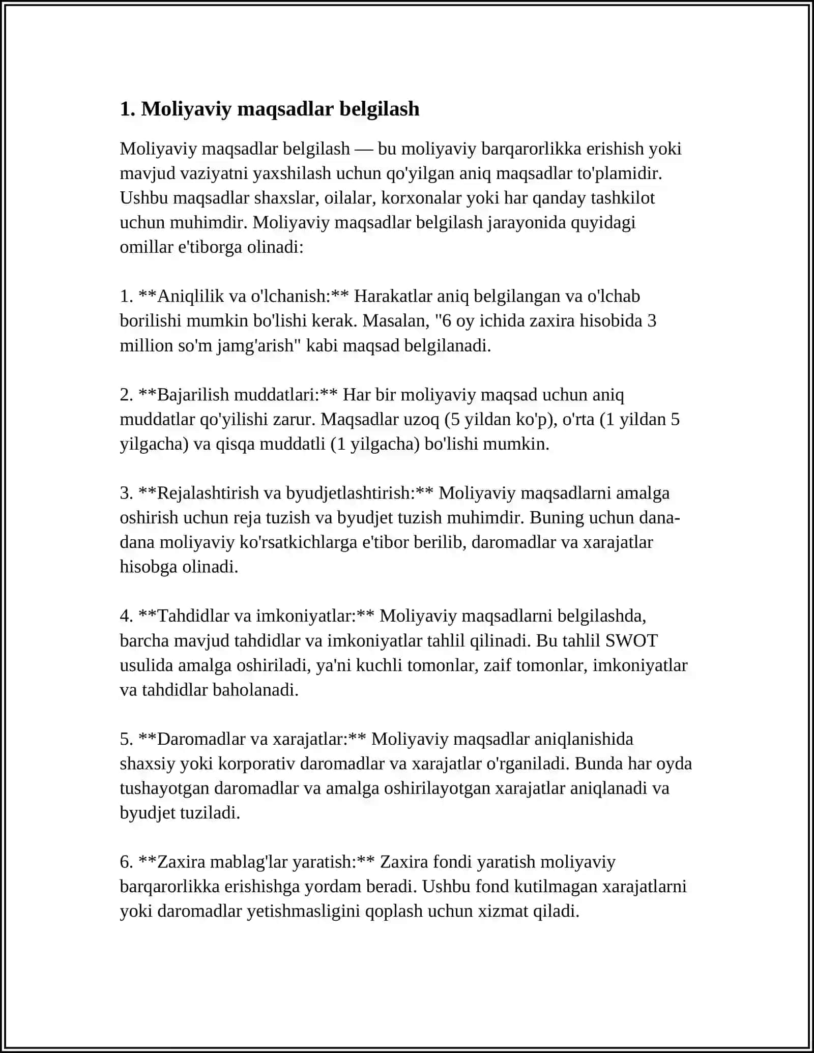 MUSTAQIL ISH Mavzu: O’QUVCHILARDA MOLIYAVIY SAVODXONLIK ASOSLARI 3