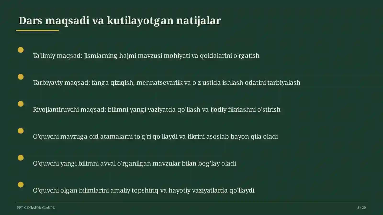 Jismlarning hajmi (11-sinf) 3