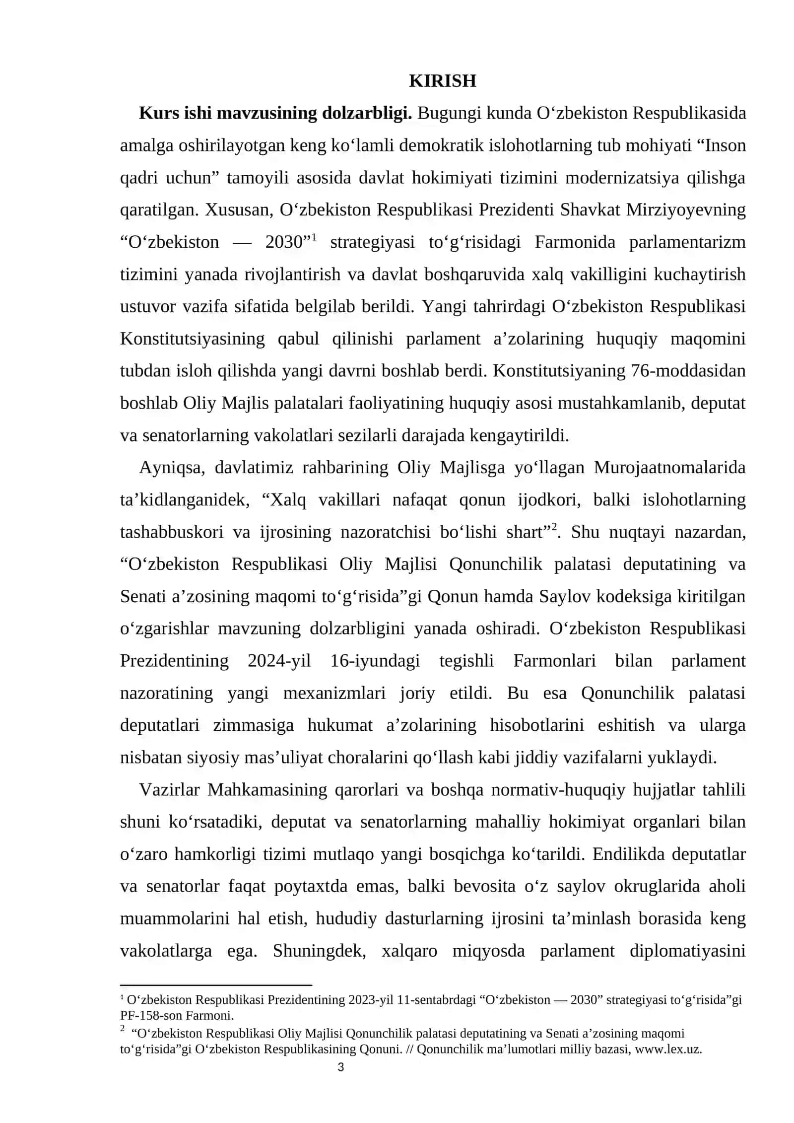 Qonunchilik palatasi deputati va Senat a’zosining konstitutsiyaviy-huquqiy maqomi kurs ishi 3