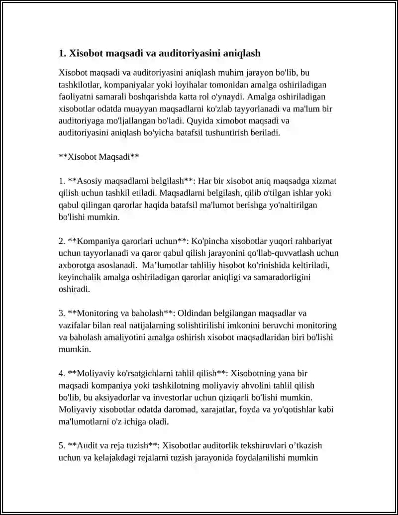 XISOBOTLAR YARATISH VA FORMATLASH 3