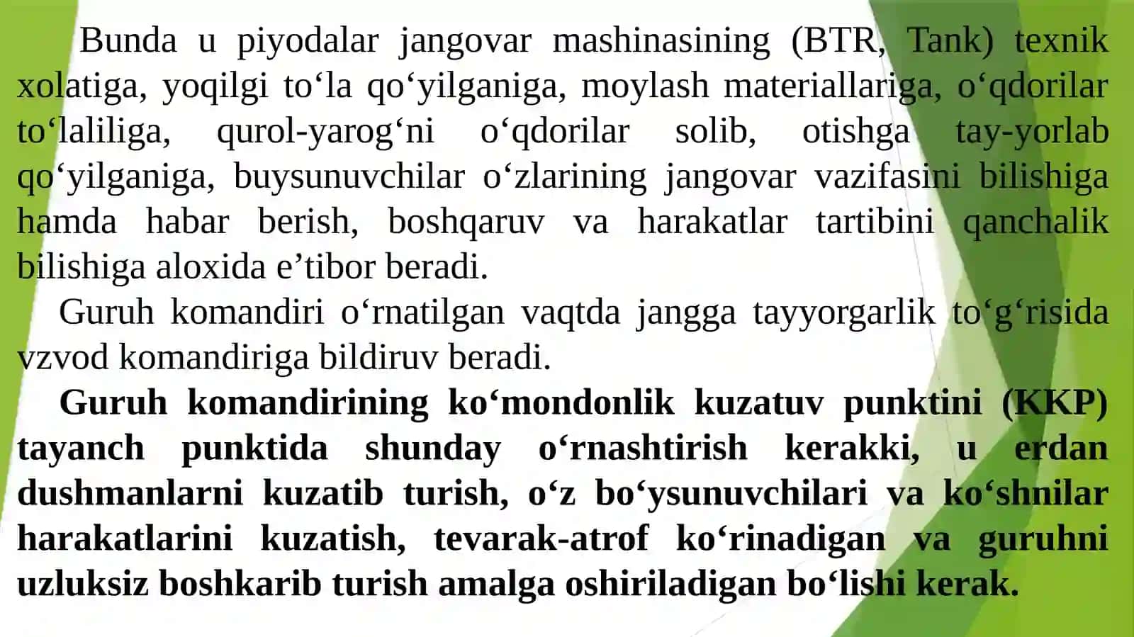 Bo'linmalarni turli jang turlarida (jangovar harakatlar) boshqarish 3