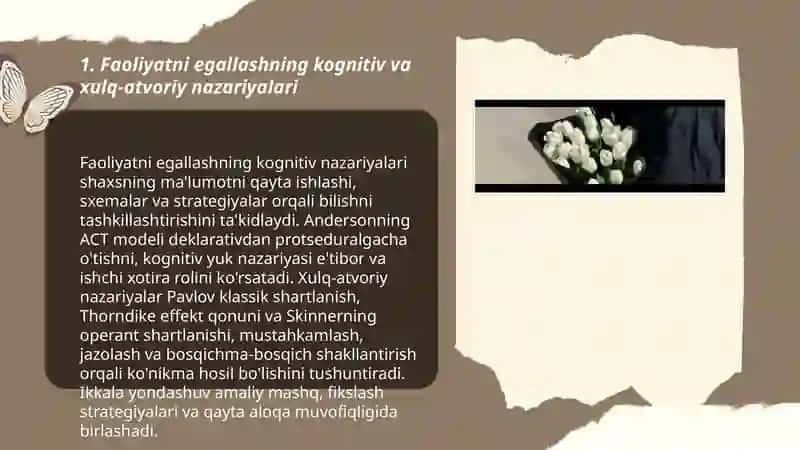 Faoliyat oʻzlashtirish va malakalarini egallash. Xorij psixologiyasida motiv va motivatsiya muammosi 3