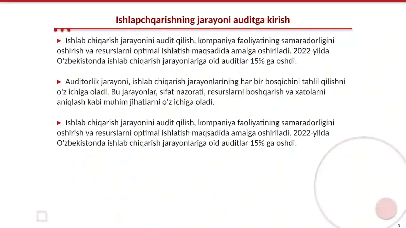 Ishlapchqarishning jarayoni audit 3