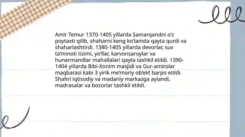 Amir Temur hukmronligi davrida bunyodkorlik ishlari 3