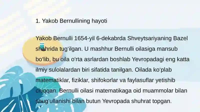 Yakob Bernulli hayoti va ijodi(kombinatorikaga qoʻshgan hissalari). 3