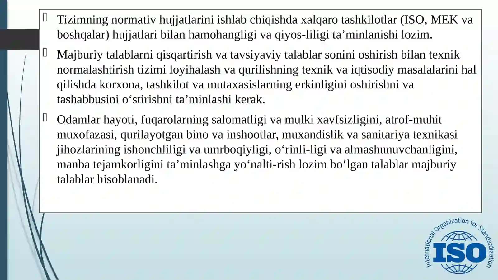 Qurilish sohasidagi normativ hujjatlar tizimining asosiy vazifasi, tamoillari, tarkibi va normativ hujjatlarning turlari 3