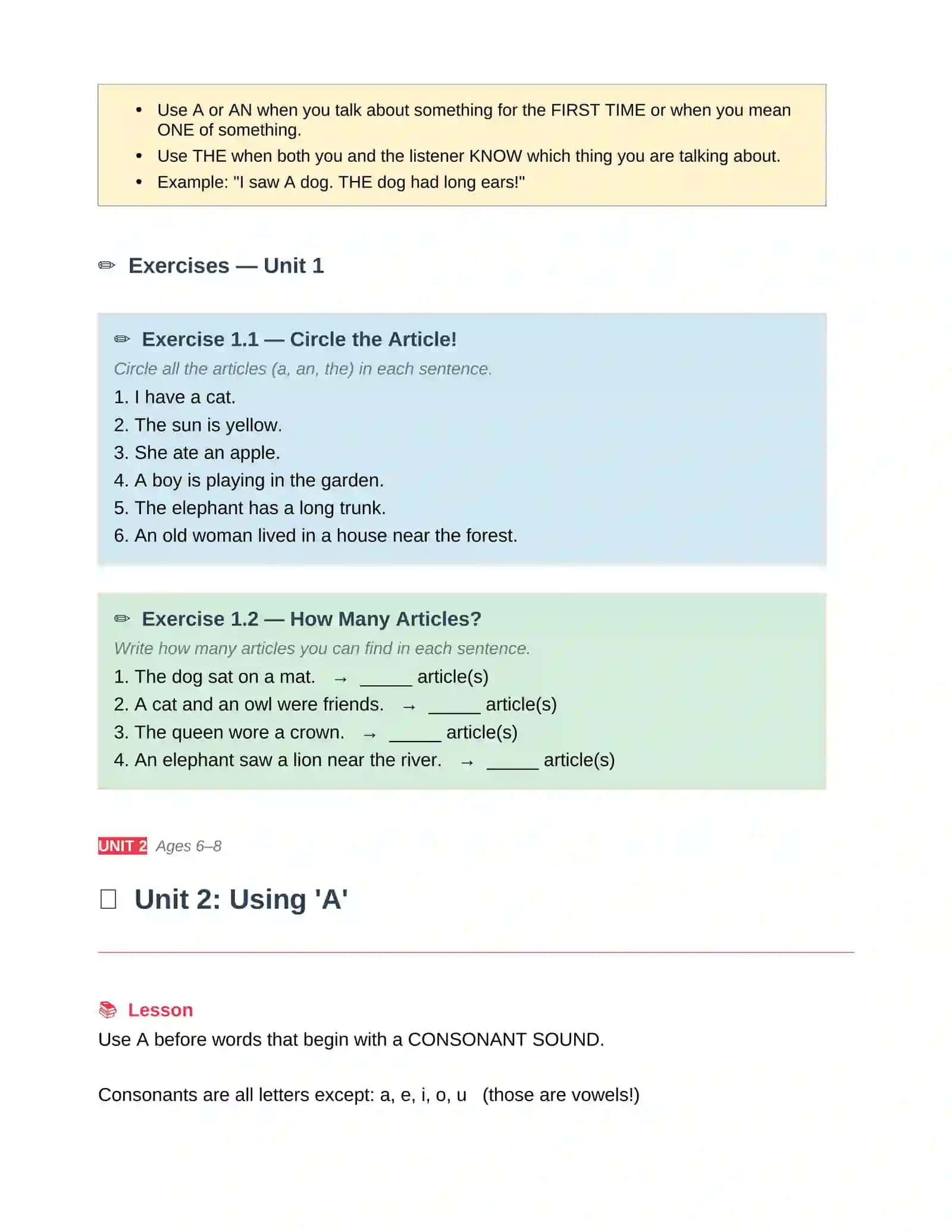 A , An , The artikllar uchun TEXTBOOK 3