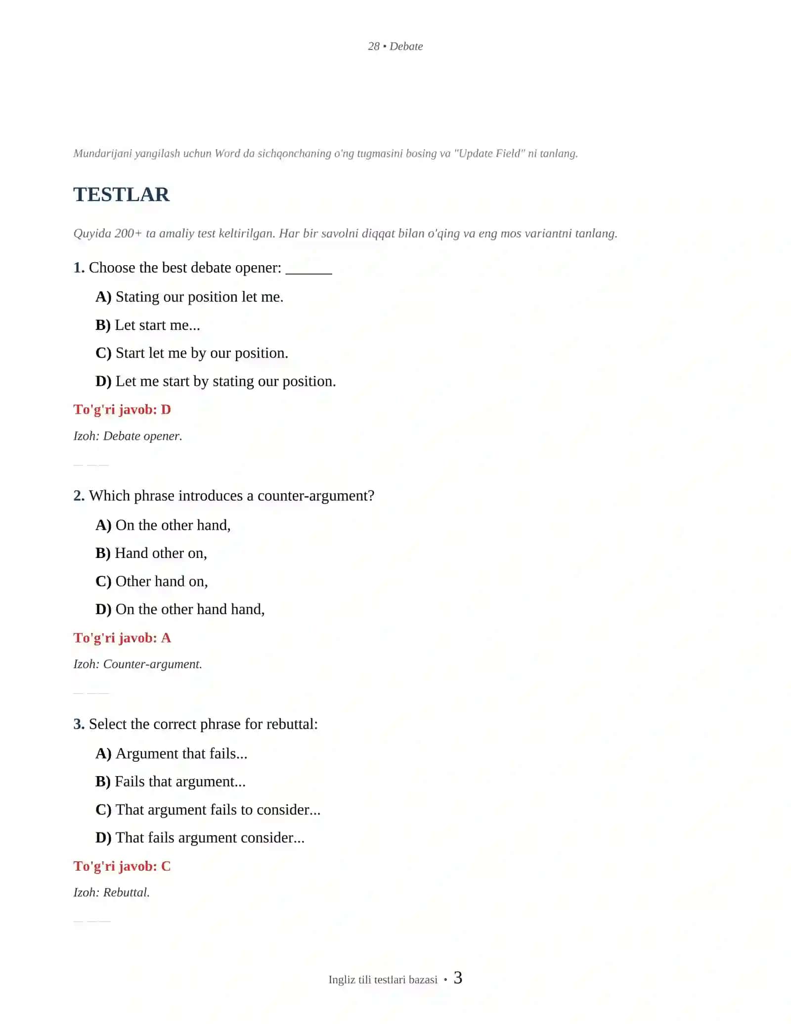 INGLIZ TILI DEBATE & ARGUMENTATION 3
