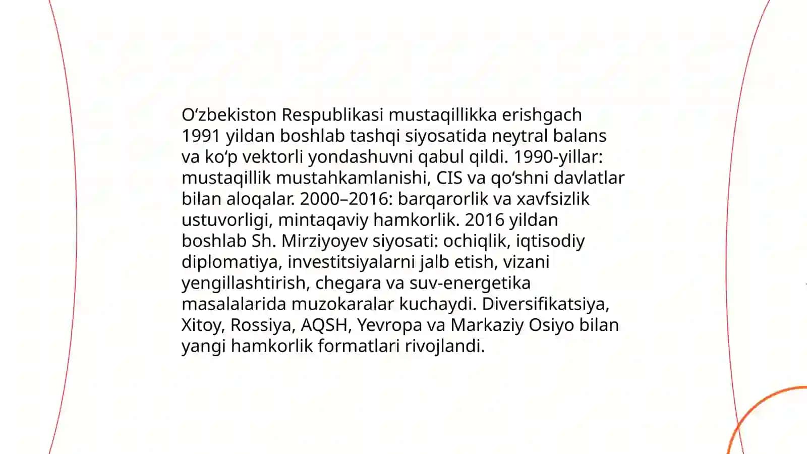 Òzbekistan Respublikasining tashqi siyosiy faoliyatining shakllanishi va ustuvor yonalishlari 3