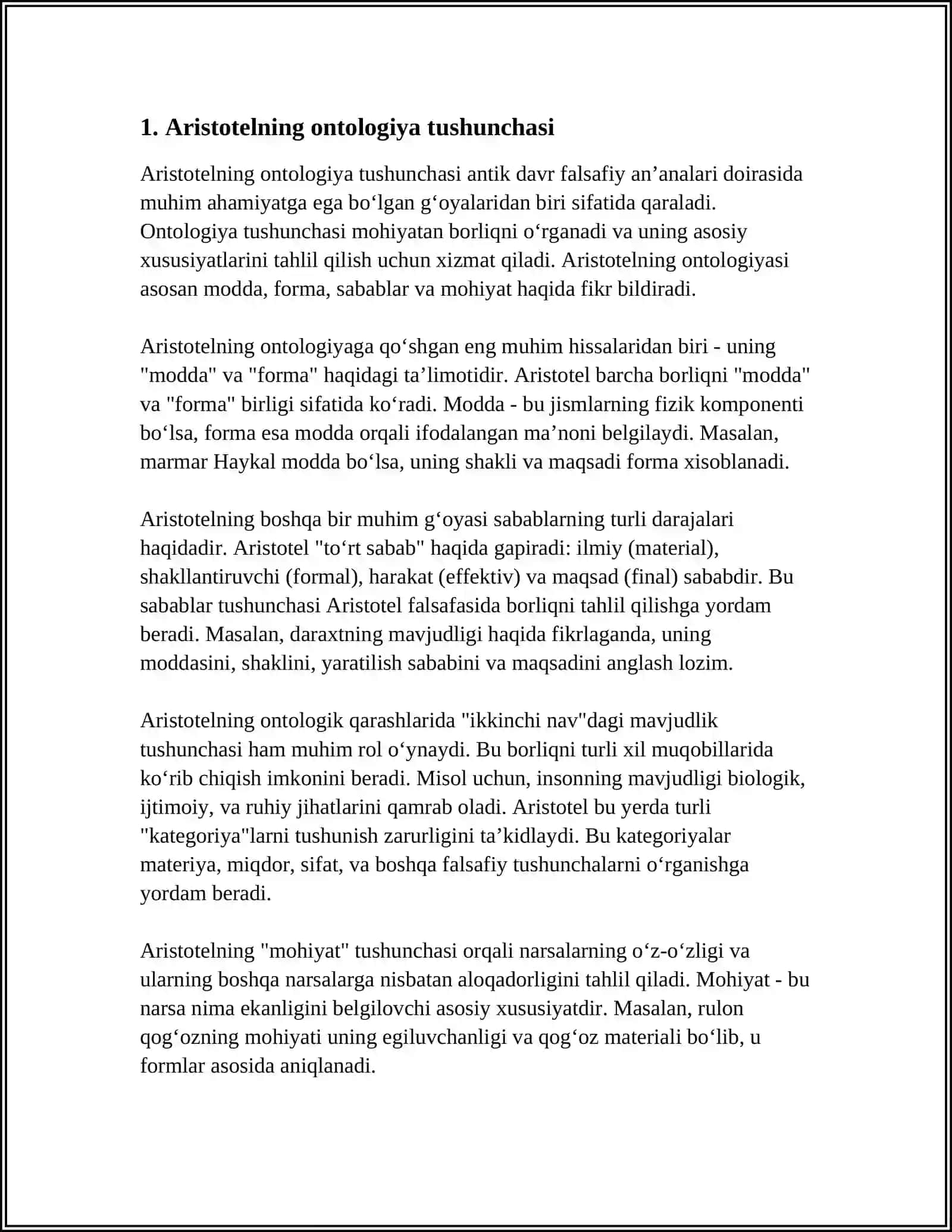 ARESTOTEL VA FAROBIYNING ONTOLOGIK KATEGORIYA TASNIFI 3