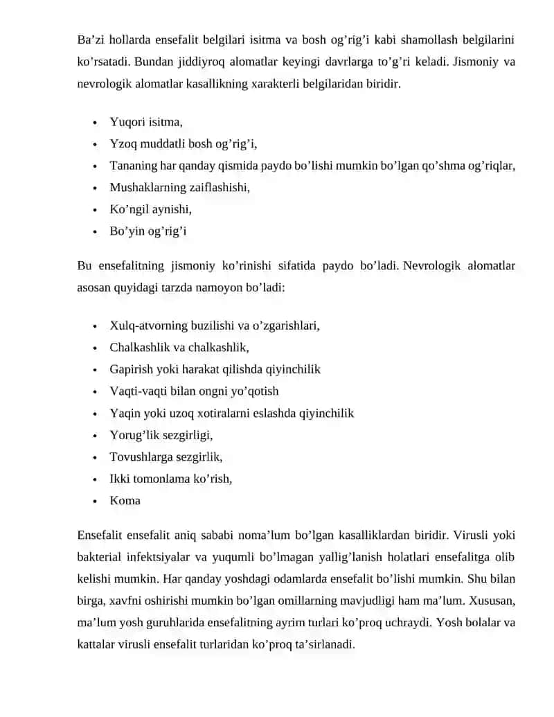 Ensefalit kassaligining kelip chiqishi sabablari va asoratlari 3