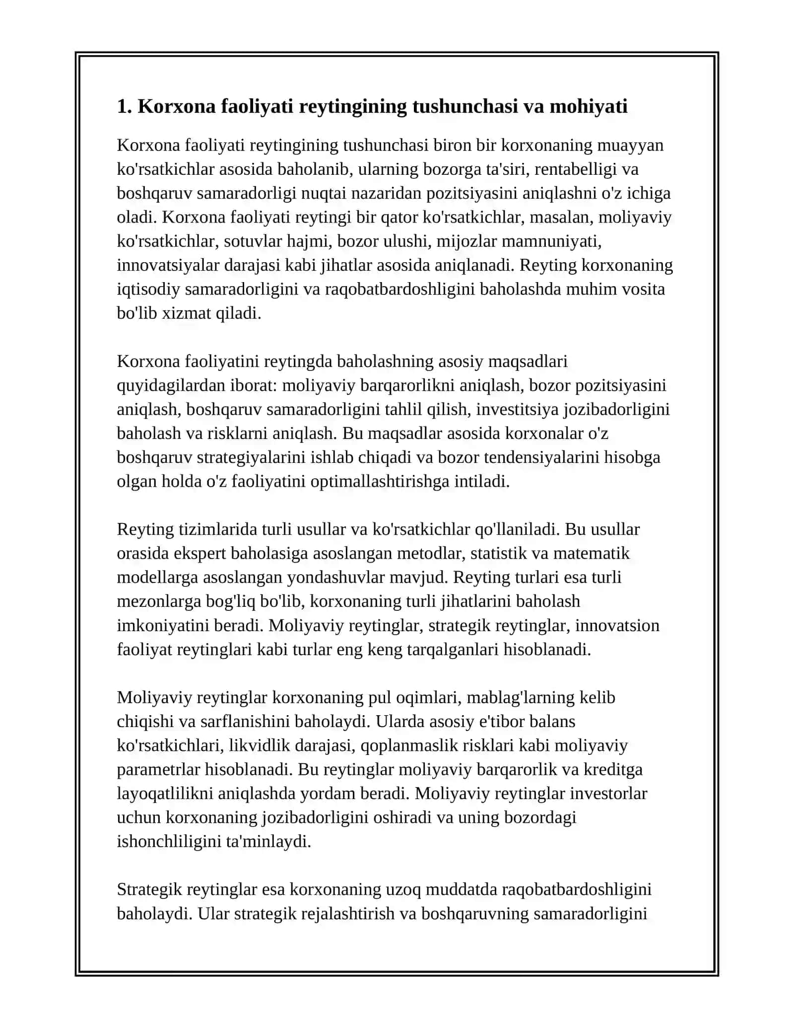 KORXONALAR FAOLIYATI REYTINGINING TURLARI, MOHIYATI VA BAHOLASH TURLARI 3