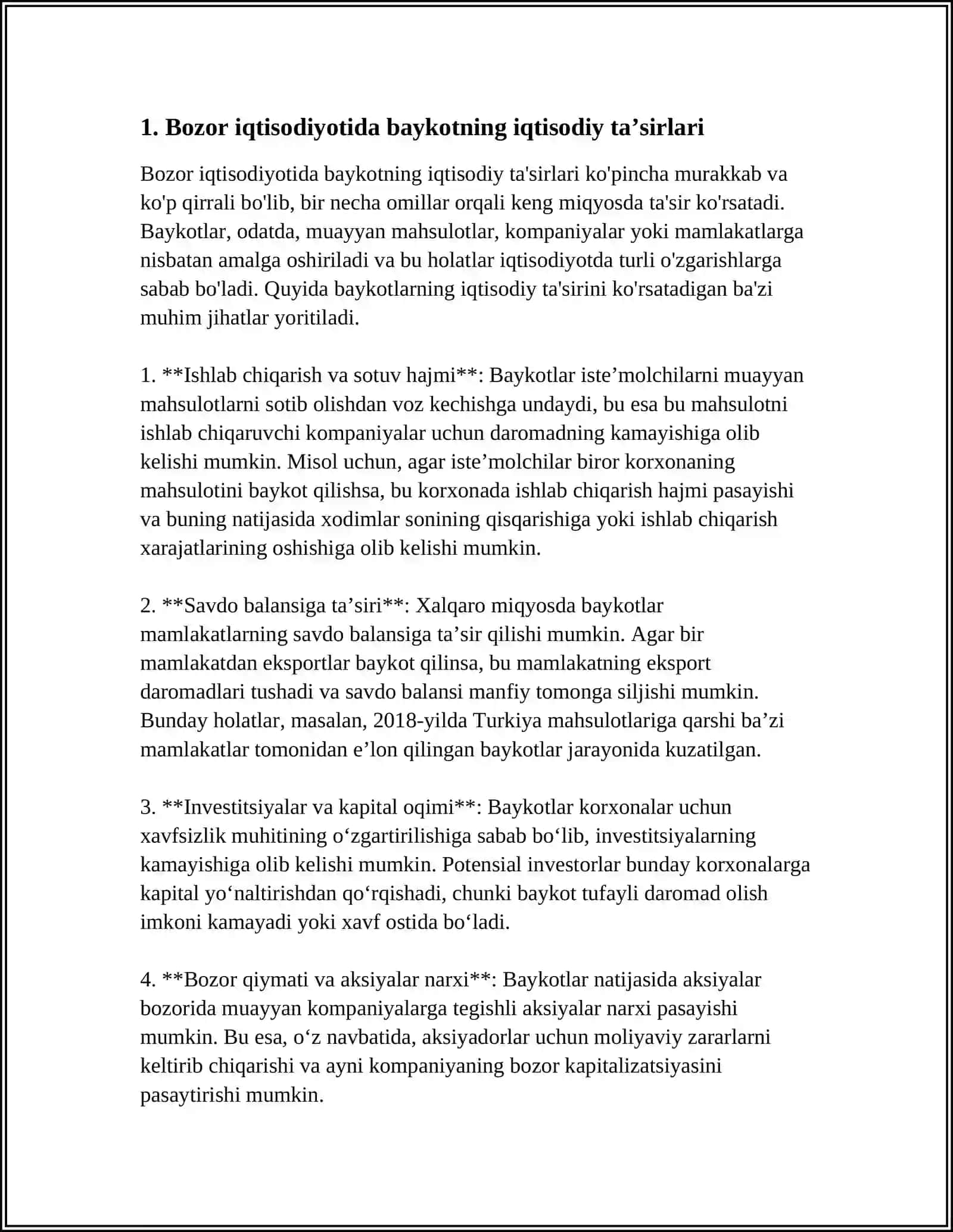BOZOR IQTISODIYOTIDA BAYKOTNING YAXSHI VA YOMON TA’SIR 3
