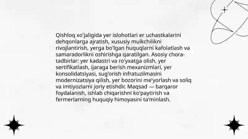 Qishloq xo'jaligida islohotlarning mohiyayi va asosiy yonalishlari 3