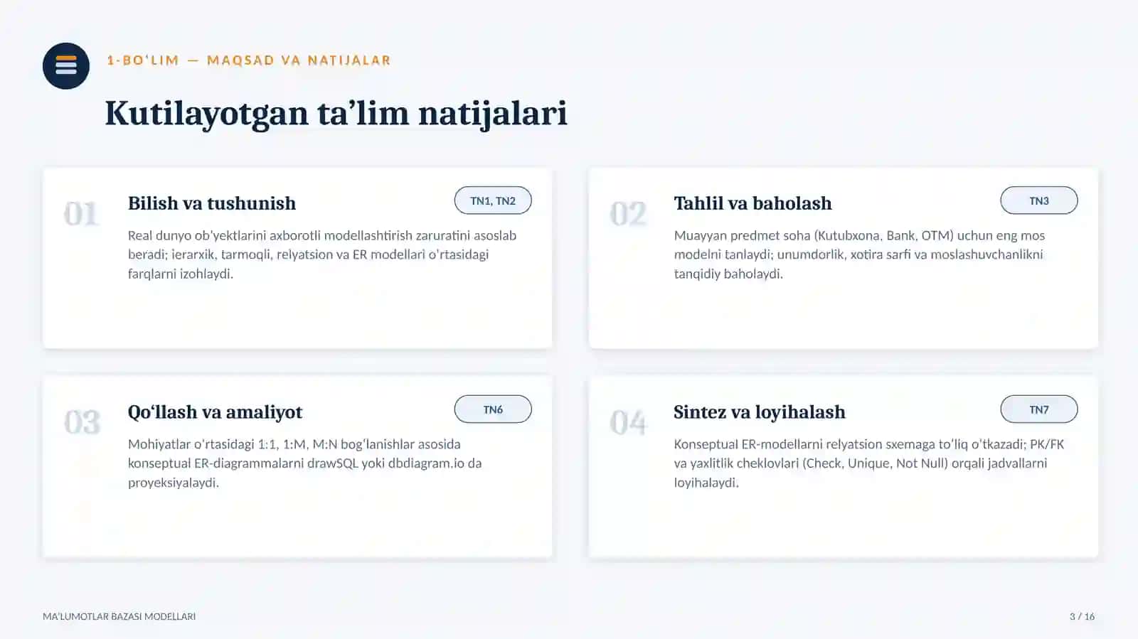 Ma’lumotlar Bazasi Modellari va Relyatsion Ma’lumotlar Bazasi 3