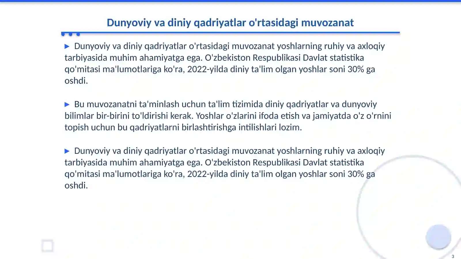 Dunyoviy va diniy qadriyatlar o'rtasidagi muvozanat 3